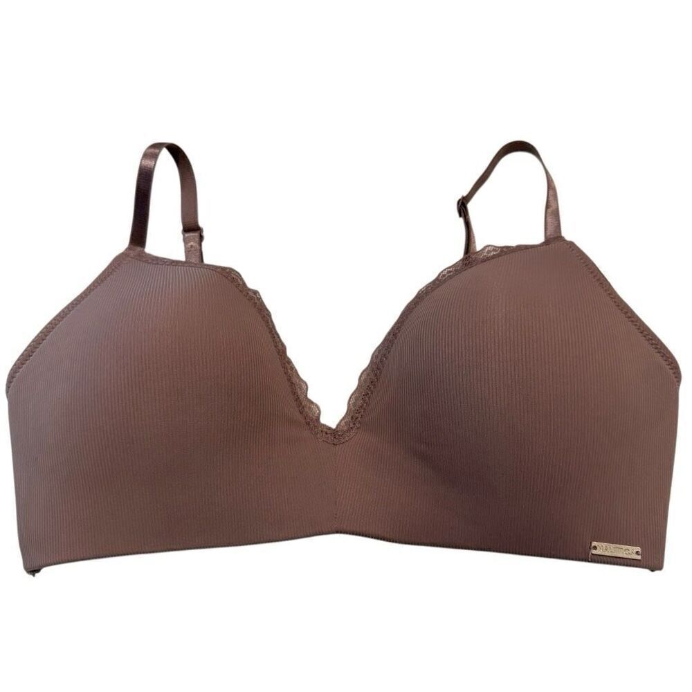 Nautica Intimates Ribbed Knit Wireless Padded T-Shirt Bra Dark Brown Size 36C